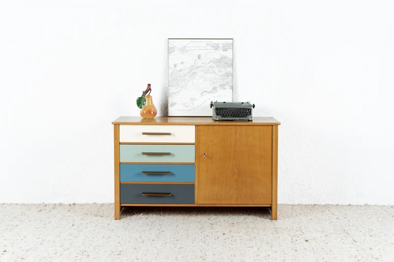 Vintage Kommode Sideboard Holz Schubladen 60s 1960er Mid Century