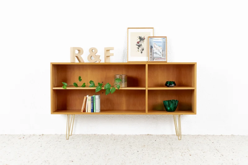Vintage Sideboard Regal Holz Nuss Bücherregal 60s Gold Tv Kommode