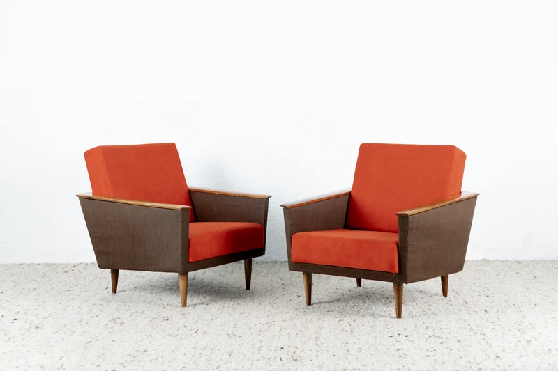 Vintage 1 von 2 Sessel Armlehne Mid Century Tv Orange Braun Armchair 60s Retro DDR 1960er
