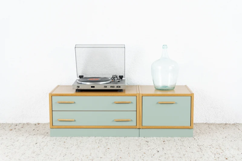 Vintage Hülsta Sideboard Kommode Zweiteilig Schubladen Holz Eiche Low Tv Board
