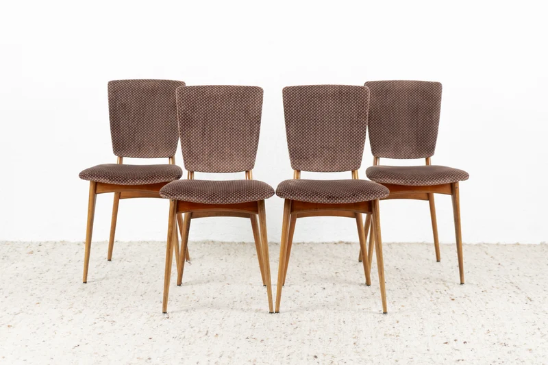 4er Set Stühle Vintage Massivholz Mid Century Braun Polster Stuhl Esstisch Küche
