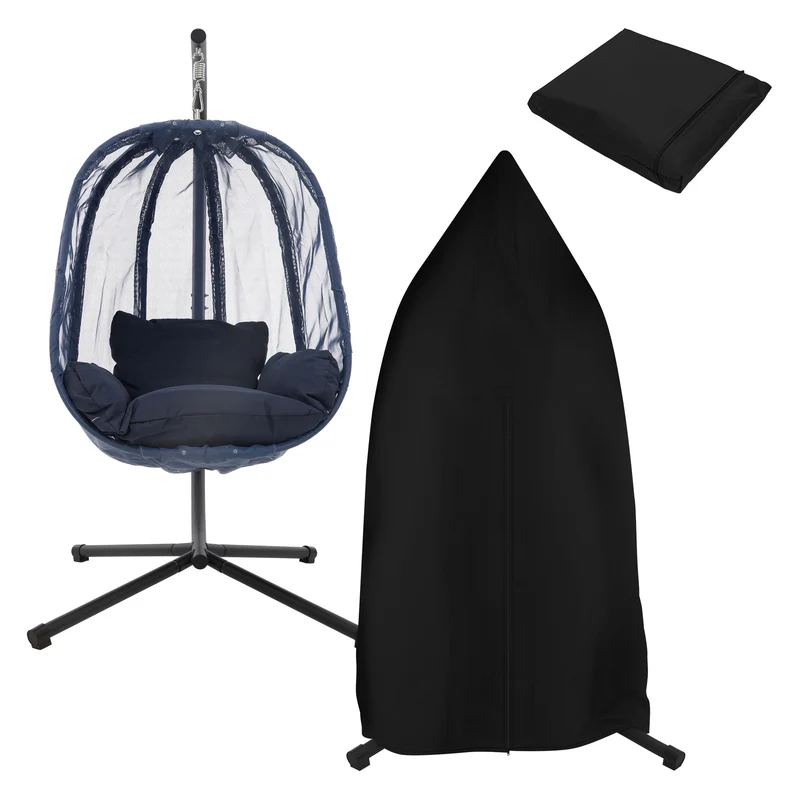 Hängesessel mit Gestell und Sitzkissen Navyblau aus Stahl inkl. Abdeckung ML-Design