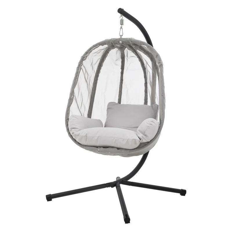 Hängesessel 100x105x177 cm Grau aus Stahl mit Gestell und Sitzkissen 150kg ML-Design