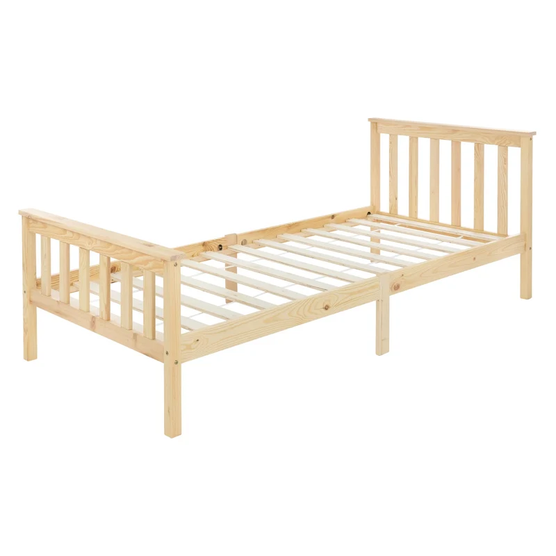 Bettgestell Einzelbett 90x200cm aus Kiefernholz in Natur mit Lattenrost ML-Design