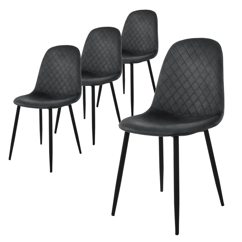 Esszimmerstuhl 4er Set Rauten Steppung mit Rückenlehne Anthrazit Küchenstuhl mit Microfaser-Samtbezug ML-Design