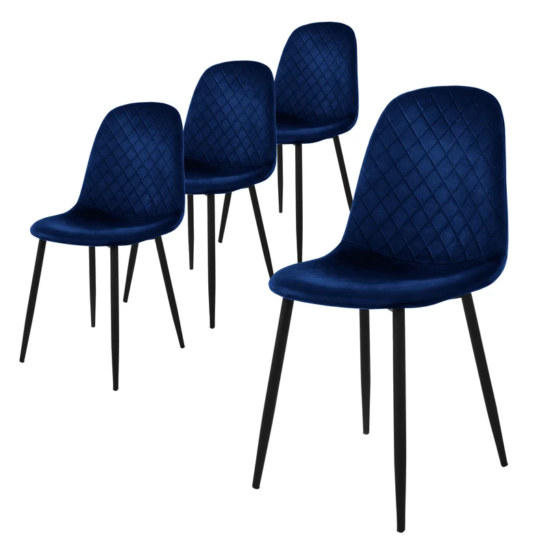 Esszimmerstuhl 4er Set mit Rückenlehne Dunkelblau Küchenstuhl mit Microfaser-Samtbezug ML-Design