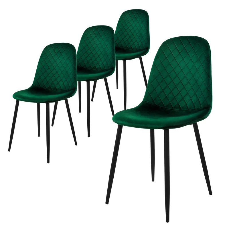 Esszimmerstuhl 4er Set mit Rückenlehne Dunkelgrün Küchenstuhl mit Microfaser-Samtbezug ML-Design