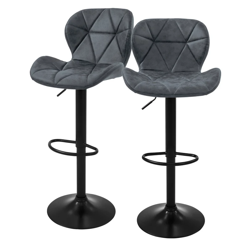 Barhocker 2er Set Anthrazit Kunstlederbezug mit Rückenlehne und Fußstütze höhenverstellbar 59-79cm ML-Design