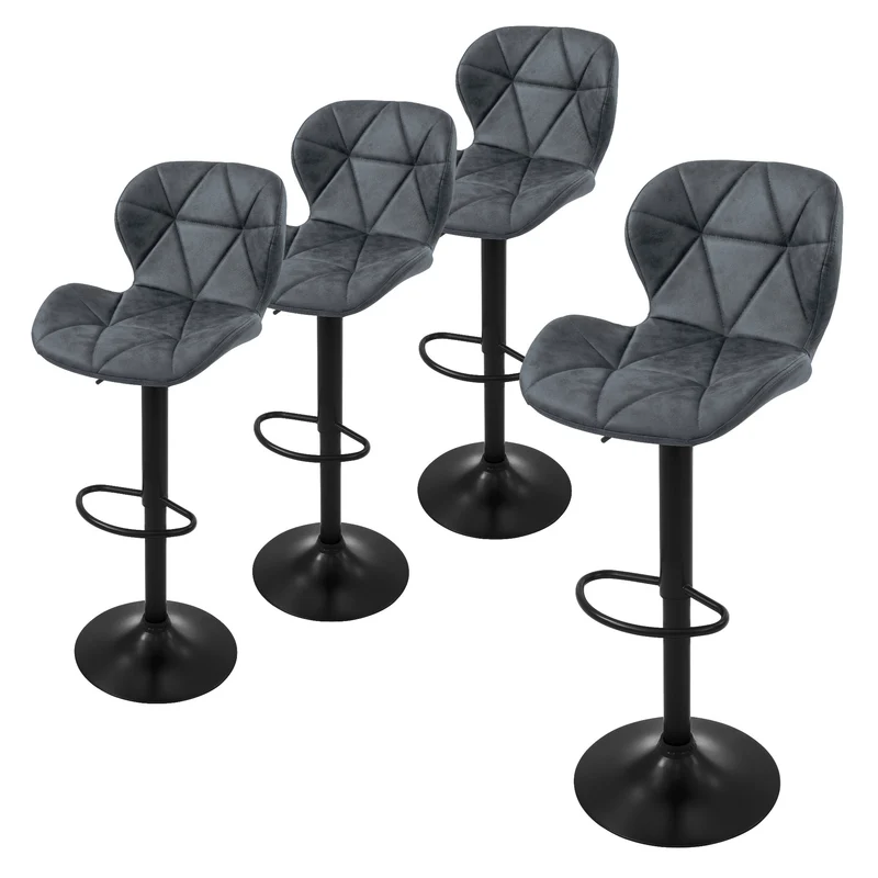 4er Set Barhocker Anthrazit Kunstlederbezug mit Rückenlehne und Fußstütze höhenverstellbar 59-79cm ML-Design