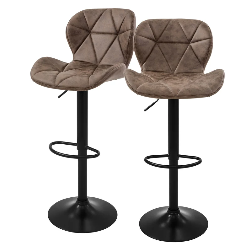 Barhocker 2er Set Braun Kunstlederbezug mit Rückenlehne und Fußstütze höhenverstellbar 59-79cm ML-Design
