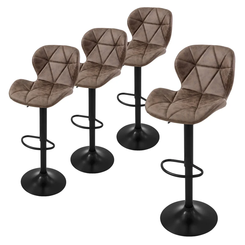4er Set Barhocker Braun Kunstlederbezug mit Rückenlehne und Fußstütze höhenverstellbar 59-79cm ML-Design