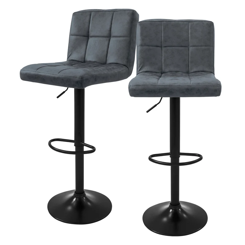 Barhocker 2er Set Anthrazit Kunstlederbezug mit Rückenlehne und Fußstütze höhenverstellbar 63-83cm ML-Design