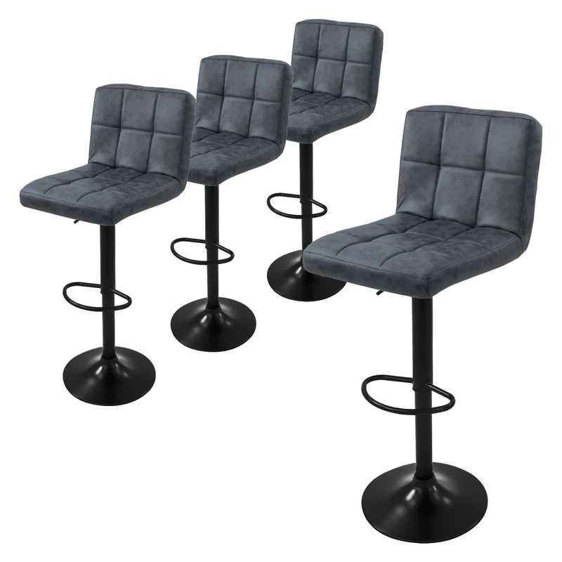 4er Set Barhocker Anthrazit Kunstlederbezug mit Rückenlehne und Fußstütze höhenverstellbar 63-83cm ML-Design