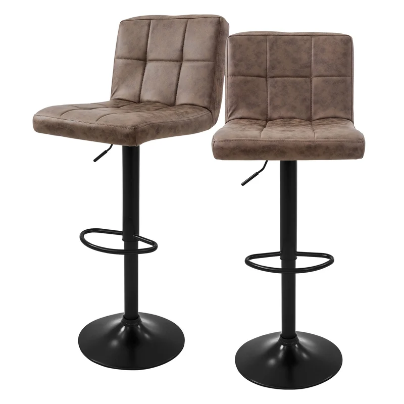 Barhocker 2er Set Braun Kunstlederbezug mit Rückenlehne und Fußstütze höhenverstellbar 63-83cm ML-Design