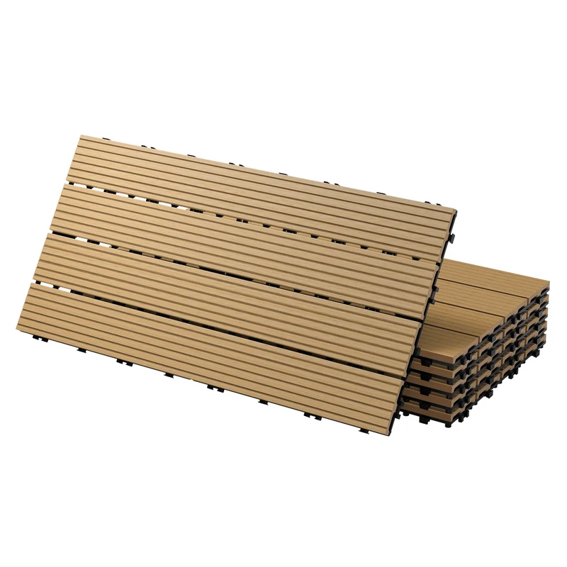 WPC Terrassenfliesen 60x30 cm 18er Set für 3m² Teak in Holzoptik mit Drainage und Klicksystem