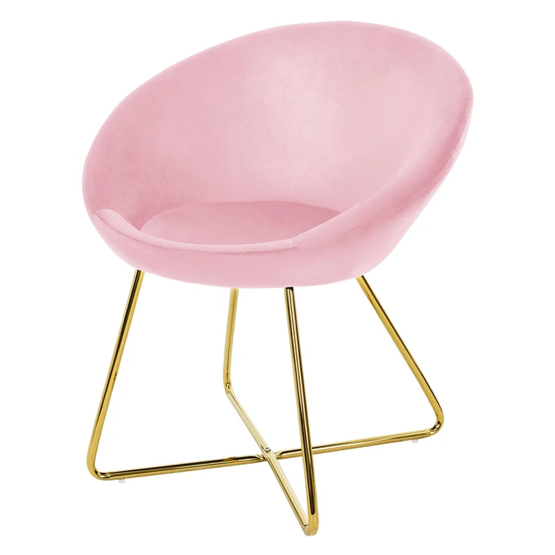 Esszimmerstuhl mit runder Rückenlehne Rosa aus Samt mit goldenen Metallbeinen ML-Design