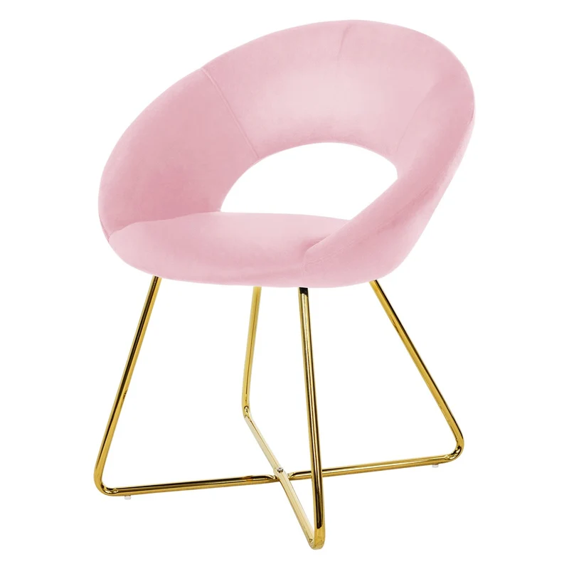 Esszimmerstuhl mit runder offener Rückenlehne Rosa aus Samt mit goldenen Metallbeinen ML-Design