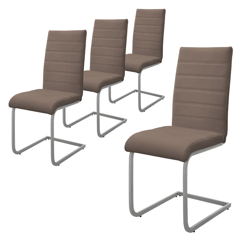 4er Set Esszimmerstuhl Freischwinger mit Rückenlehne Braun Kunsterlederbezug ML-Design