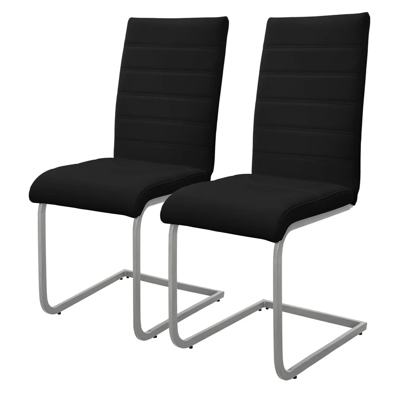 Esszimmerstuhl Freischwinger 2er Set mit Rückenlehne Schwarz Kunsterlederbezug ML-Design