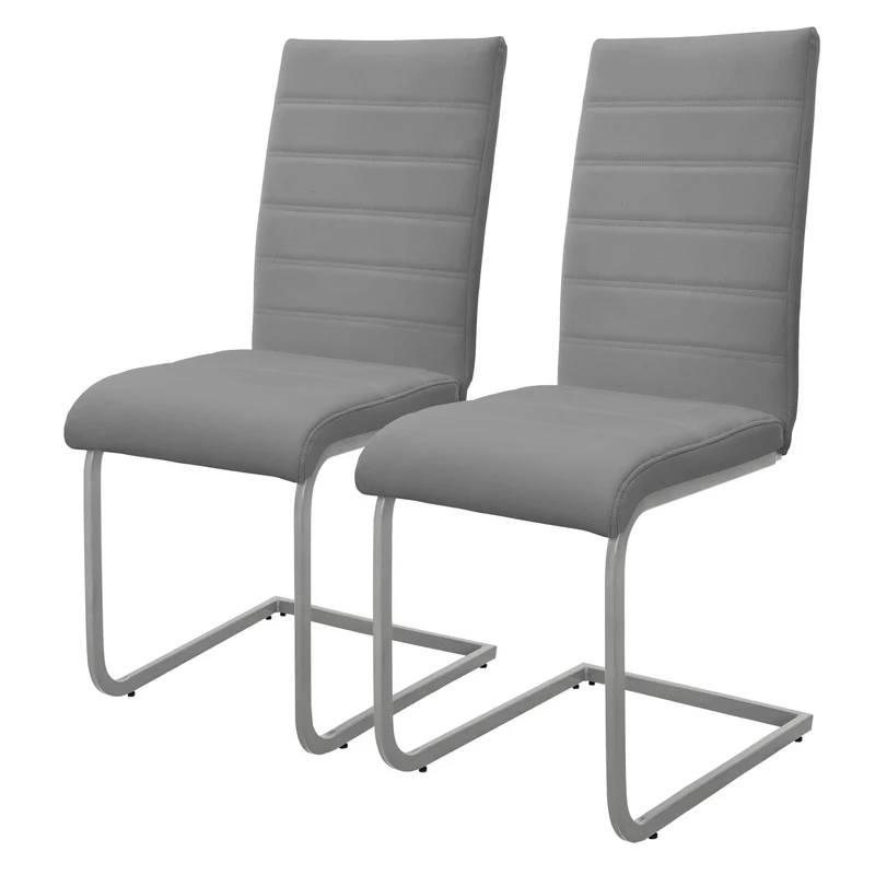 Esszimmerstuhl Freischwinger 2er Set mit Rückenlehne Grau Kunsterlederbezug ML-Design