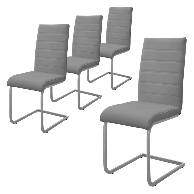 4er Set Esszimmerstuhl Freischwinger mit Rückenlehne Grau Kunsterlederbezug ML-Design