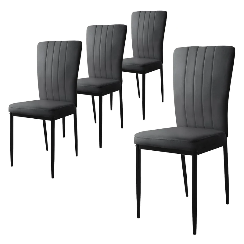 Esszimmerstuhl 4er Set Grau mit Samtbezug und Metallbeinen Küchenstuhl ML-Design