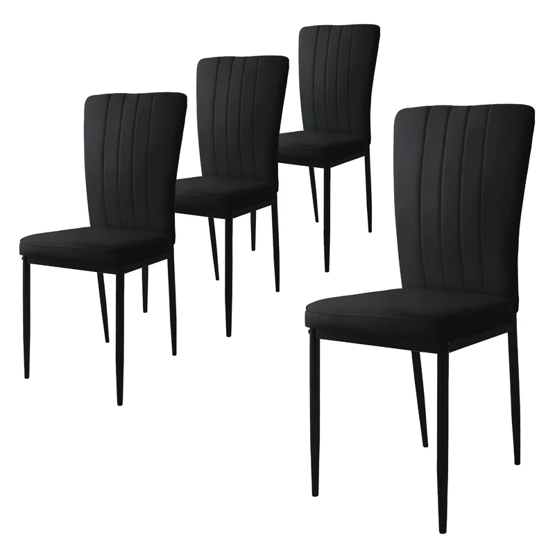 Esszimmerstuhl 4er Set Schwarz mit Samtbezug und Metallbeinen Küchenstuhl ML-Design