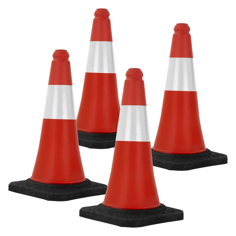 4er Set Verkehrsleitkegel Verkehrshütchen Pylone reflektierend beschwert 51cm Rot/Weiß mit schwerem Fuß