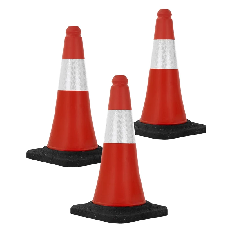 3er Set Verkehrsleitkegel Verkehrshütchen Pylone reflektierend beschwert 51cm Rot/Weiß mit schwerem Fuß