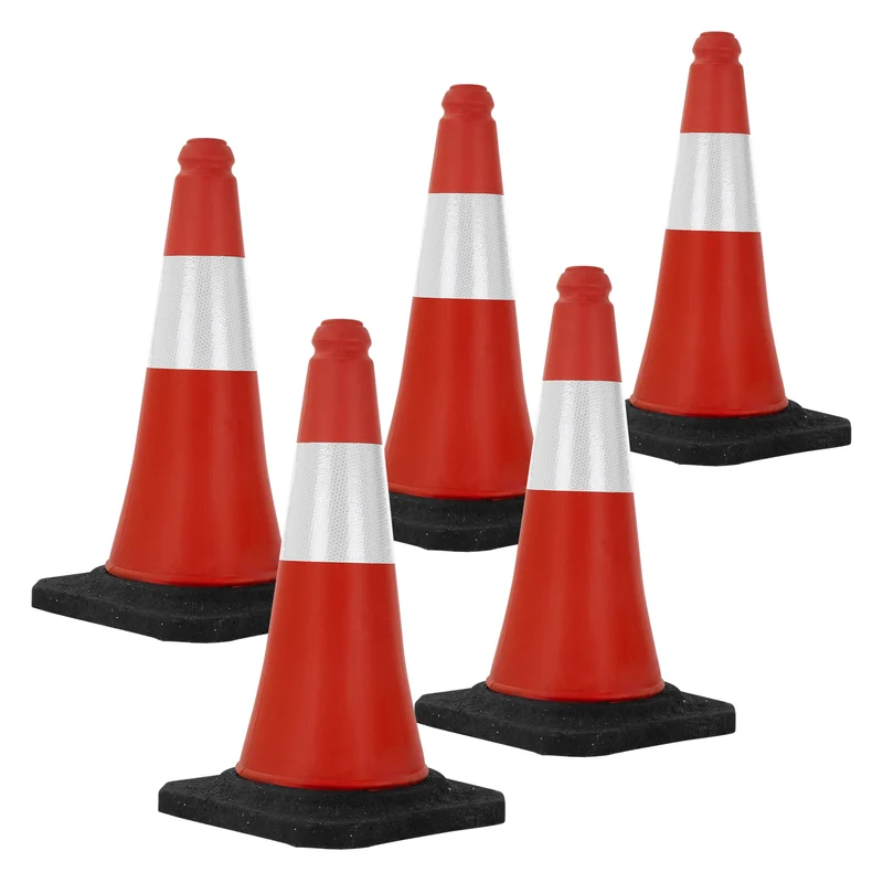 5er Set Verkehrsleitkegel Verkehrshütchen Pylone reflektierend beschwert 51cm Rot/Weiß mit schwerem Fuß