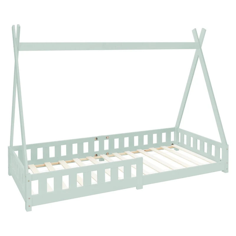 Kinderbett Tipi 90x200 cm Minze aus Kiefernholz mit Rausfallschutz und Lattenrost Holzbett ML-Design