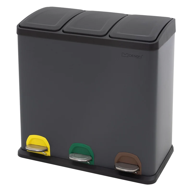 Mülleimer mit Trennsystem 3x 20L Anthrazit aus Stahl ML-Design