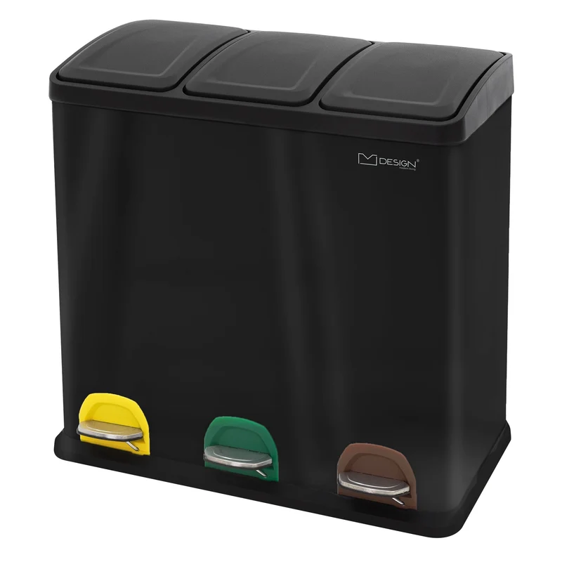 Mülleimer mit Trennsystem 3x 20L Schwarz aus Stahl ML-Design