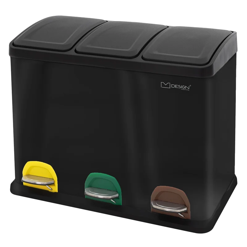 Mülleimer mit Trennsystem 3x 15L Schwarz aus Stahl ML-Design