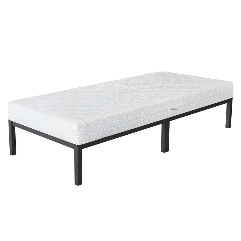 Bettgestell Einzelbett 90x200cm aus Metall in Anthrazit mit Lattenrost & Matratze H-16cm ML-Design