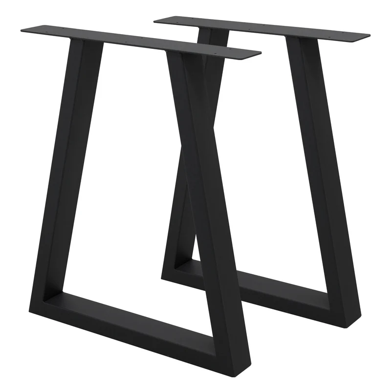 2x Tischbeine Trapez Design 60x72 cm Schwarz pulverbeschichtete Stahl Tischgestell für Esstisch Schreibtisch