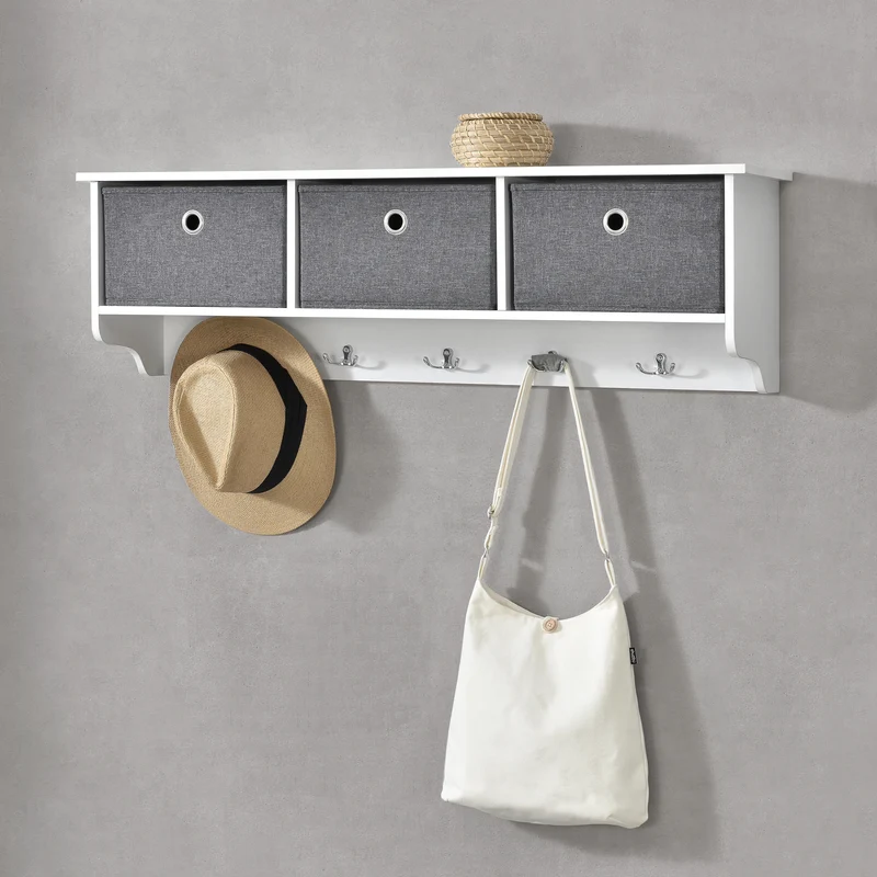 Wandgarderobe Horsens mit Aufbewahrungsboxen 100x20x30cm Weiß/Grau en.casa