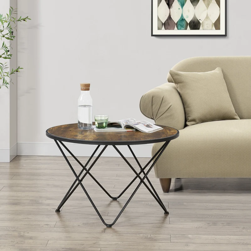 Couchtisch Goskamark 80x50 cm Stahlgestell Dunkler Holzton [en.casa]