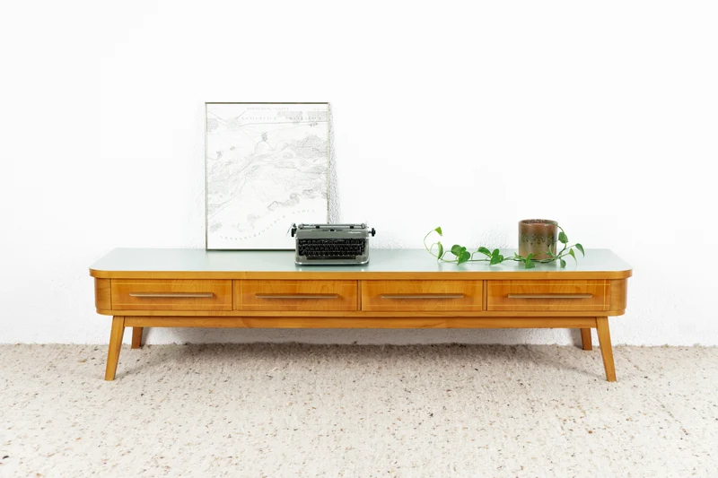 Vintage Sideboard Kommode Lowboard Mid Century Holz Kirsch Schubladen messing pastell salbei