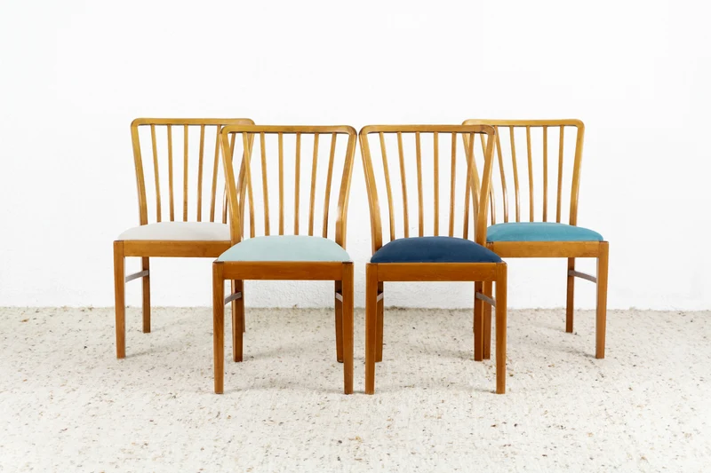 4er Set Stühle Vintage Blau Massivholz mid century 1960 Esstisch Küche Stuhl Esszimmer