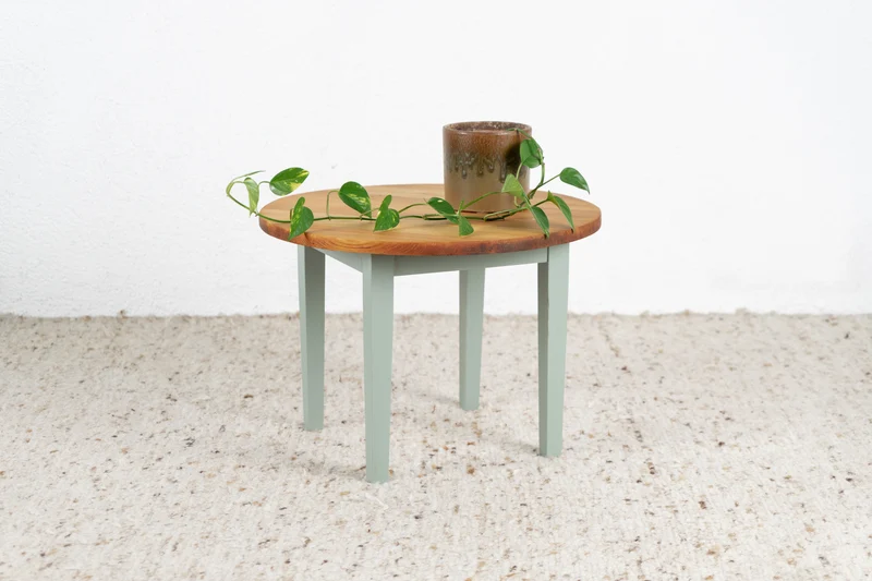 Vintage Beistelltisch Couchtisch Blumentisch Massivholz Rund Coffeetable