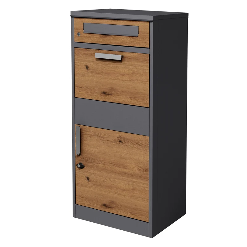 Paketbriefkasten 50x112x37 cm Anthrazit/Eiche-Optik aus verzinktem Stahl ML-Design