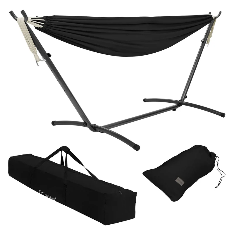 XXL Hängematte mit Stahlgestell bis 250 kg Schwarz inkl. Tragetasche ML-Design