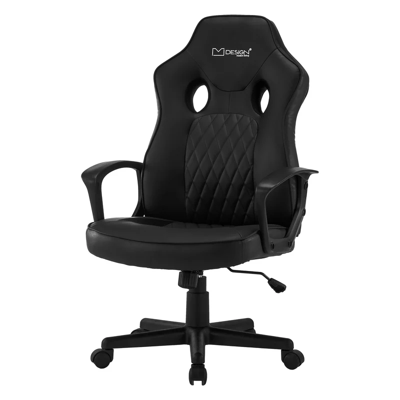Gamingstuhl mit Wippfunktion breite Sitzfläche Schwarz aus Kunstleder ML-Design