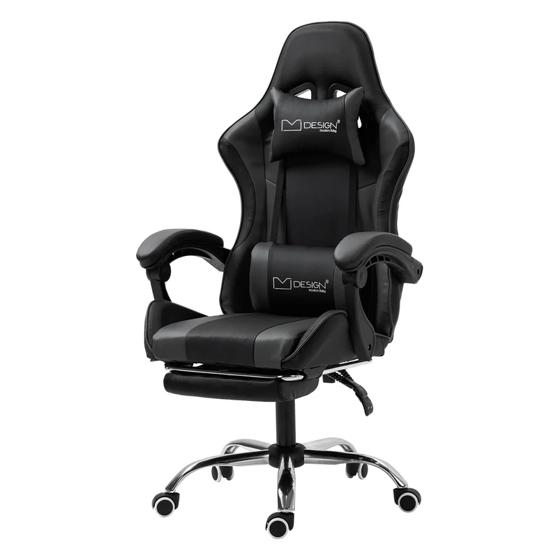 Massage Gaming Stuhl Schwarz/Grau aus PU-Leder ML-Design