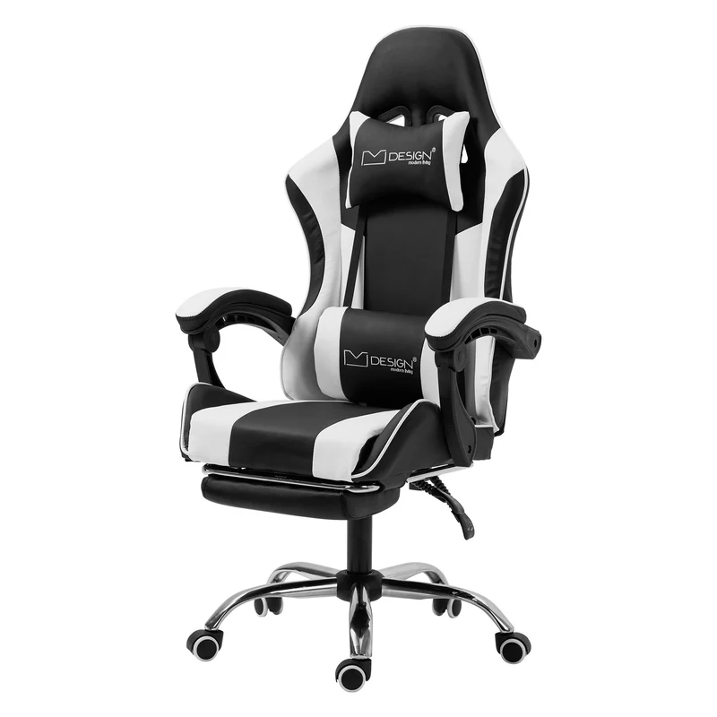 Massage Gaming Stuhl Schwarz/Weiß aus PU-Leder ML-Design