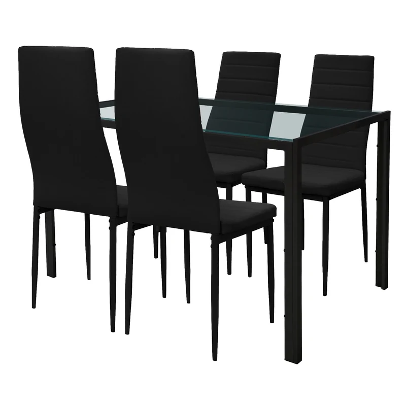 Essgruppe Tischgruppe 4 Stühle aus PU-Leder & 1 Tisch mit Glasplatte ML-Design
