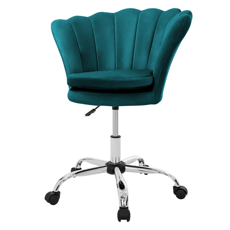 Bürostuhl mit Rollen und Rückenlehne Muscheldesign 68x68 cm Petrol aus Samt Schminktisch Stuhl ML-Design