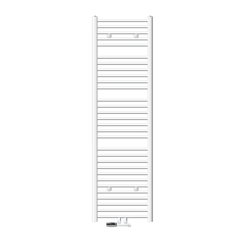 Badheizkörper Mittelanschluss 500x1800 mm Weiß gebogen mit Wand Anschlussgarnitur LuxeBath