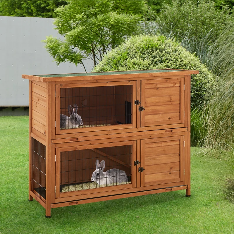 Kaninchenstall Falkenau Kleintiergehege 104x122x50cm Tannenholz [en.casa]